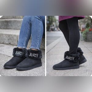 Never worn Juicy Couture Black Fur-Trimmed Winter Boots